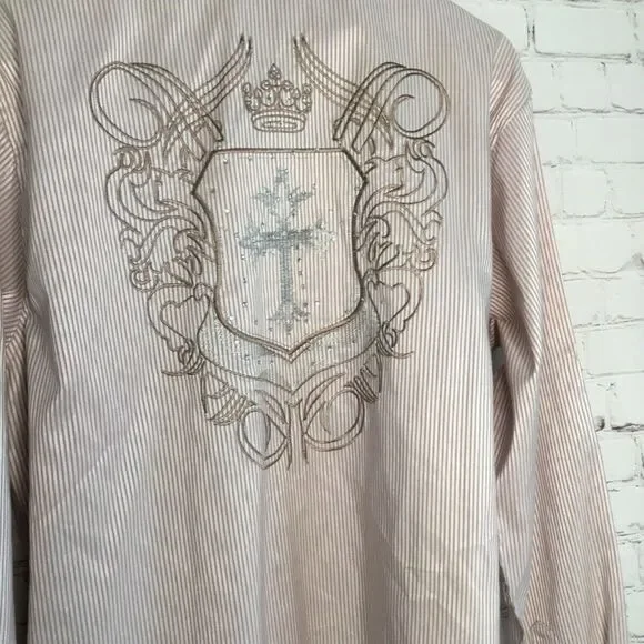 Platini Jeans Cougar Mens Stripe Western Cross Embellished Long Sleeve Shirt L - Picture 4 of 12